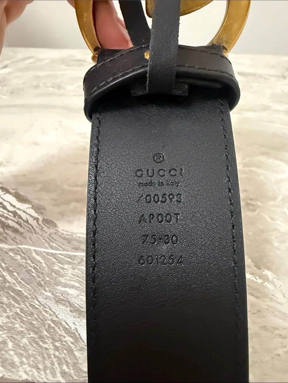 Gucci Black Leather Belt with Aged Gold Interlocking GG Buckle